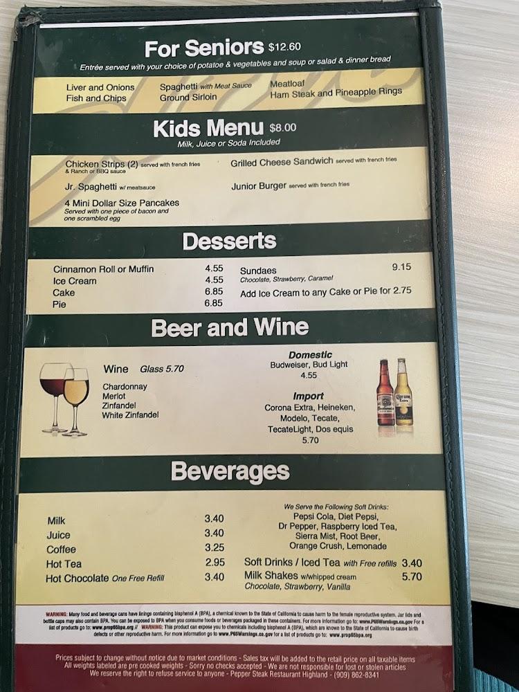 Pepper Steak Restaurant Menu image 1